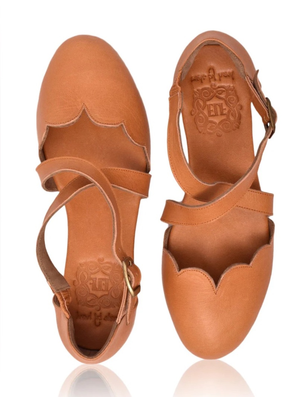 Elf Bali Mangrove Scalloped Cross-Strap Flats - Tan